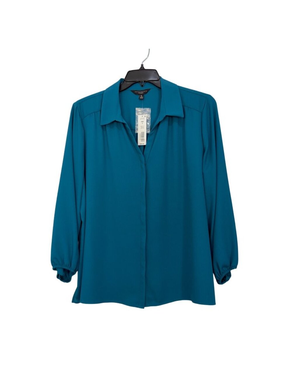 Investments Woman Teal Button-Front Classic Top Blouse 1X 3/4 Sleeve